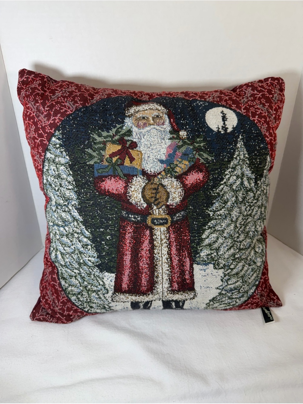Santa Tapestry Christmas Holiday Decorative 17'x17" Pillow by Newport